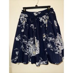 ODILLE Anthropologie Blue Floral Belted Flare Skirt Size 6